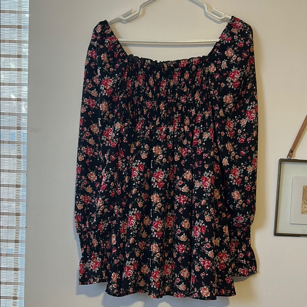 J is for Justify Floral Smocked Top in Black and Red